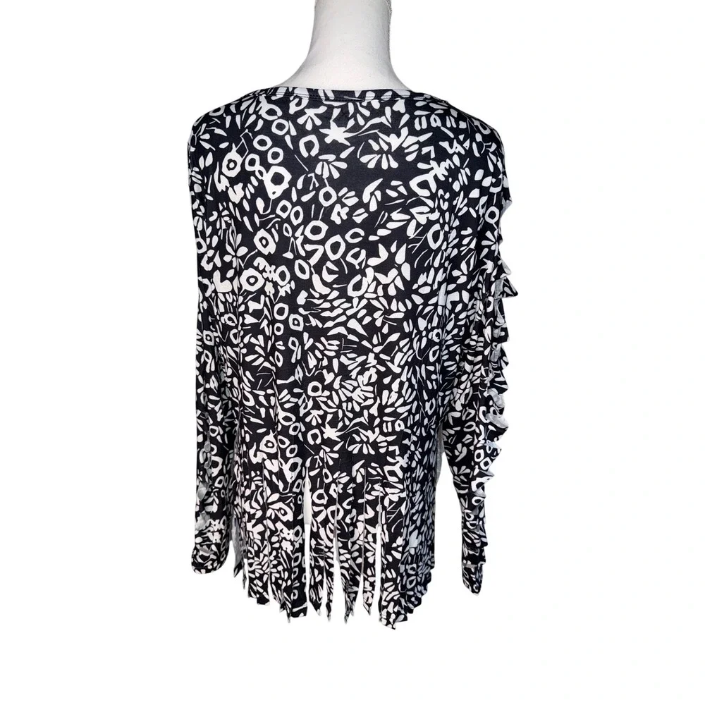 Aerosmith Steven Tyler Fringe Top Black White Cut Sleeve Rock Band XL Ladies - Picture 3 of 8
